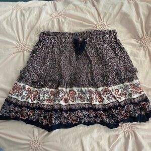 Floral Patterned Skirt - Navy and White
